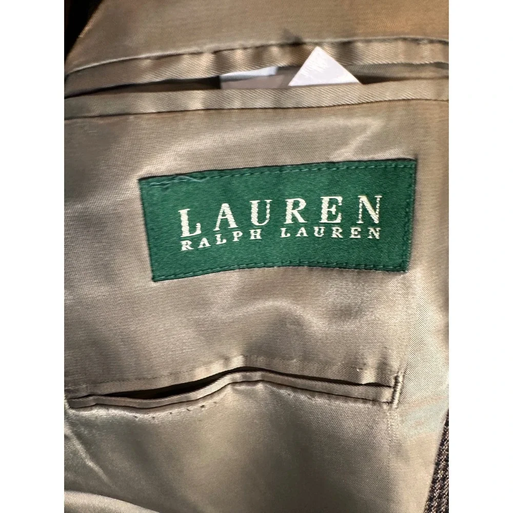 Lauren Ralph Lauren Mens Houndstooth Blazer Brown Tan Two Button Sport Coat